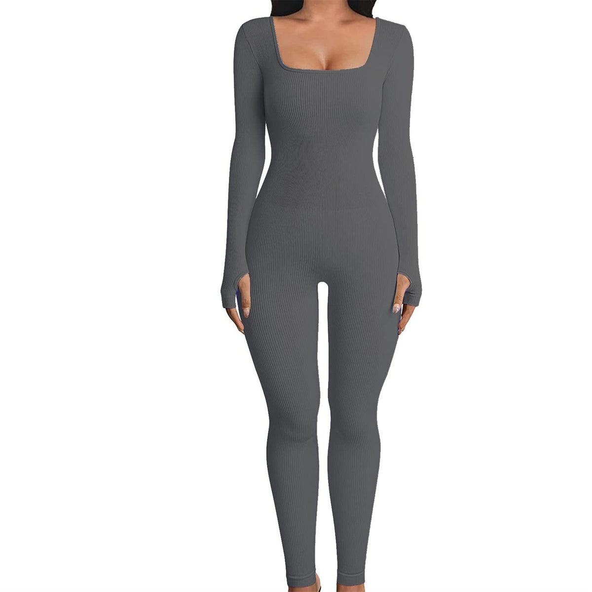 Fall Winter Hot-Selling Women'S Clothing Long Sleeve Jumpsuit Yoga Sexy One-Piece Square Collar Sportwear